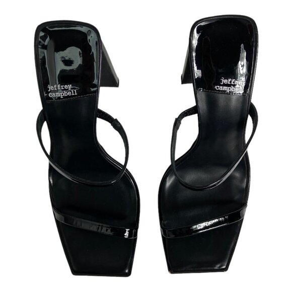 Jeffrey Campbell Hustler Platform Sandals Black Size 9.5 Square Toe Shoes Patent - Picture 10 of 13